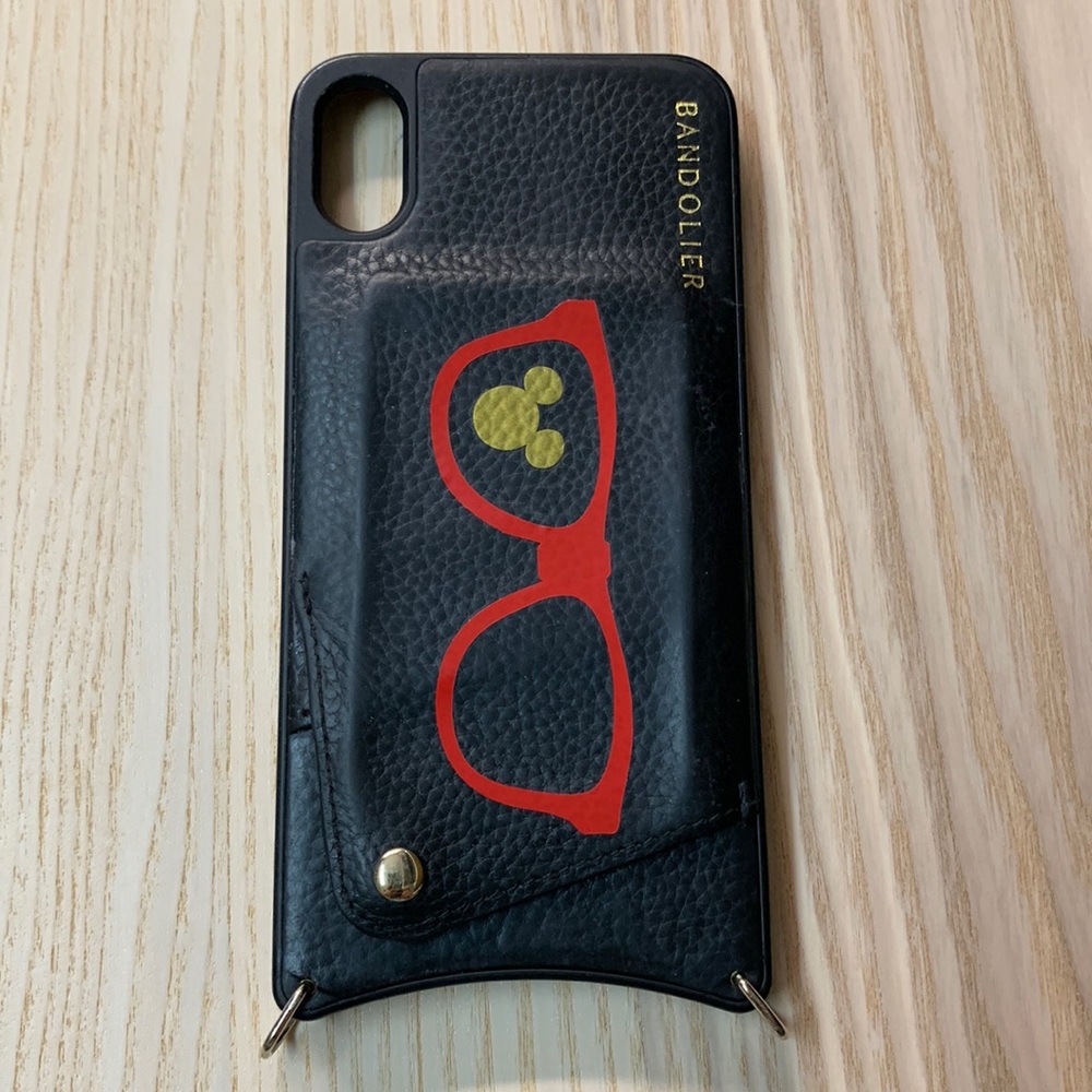 Used Bandolier iPhone XS Max phone wallet hanging case with cute vinyl glasses